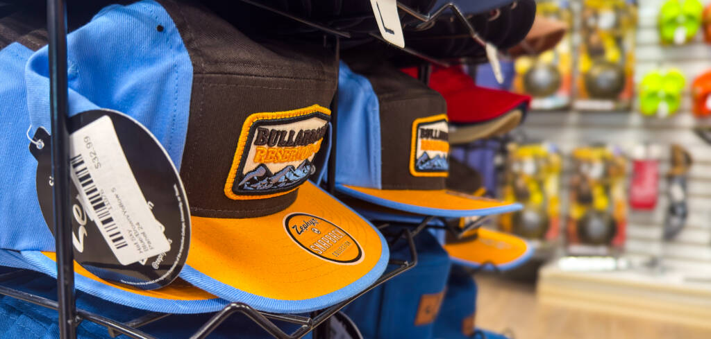 Bullards bar reservoir hats being displayed for sale at emerald cove marina