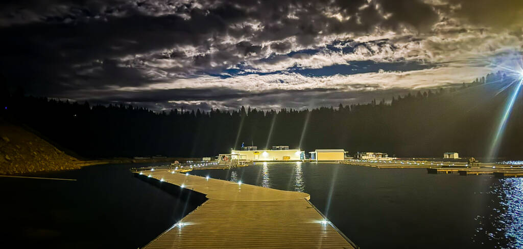 Night Time shot of the Emerald Cove Marina with very beautiful clouds and lights display peacefull night time sky